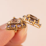 Vintage Ohrringe aus 9 Karat Gold mit Rauchquarz und lila Iolithen, 80er Jahre