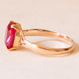 Vintage Solitärring in 18K Gelbgold mit synthetischem Rubin (ca. 2ct), 50er/60er Jahre