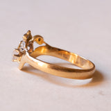 Vintage ring in 18K gold and silver with diamonds and white stone, 50s