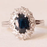 🌼Vintage Daisy Ring aus 14 Karat Weißgold mit Saphir (ca. 2.60 ct.) und Diamanten (ca. 0.45 ctw), 60er/70er Jahre