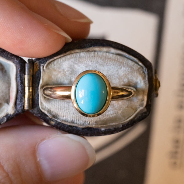 Bague vintage en or 9K avec pâte turquoise, années 60/70