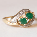 Vintage contrarié ring in 14K gold with emeralds and diamonds, 1960s