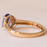 Anello vintage in oro 9K con tanzanite e zaffiri bianchi, anni ‘80