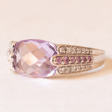 Vintage Ring aus 18 Karat Weißgold mit Amethyst, rosa Saphir und Diamant, 80er Jahre