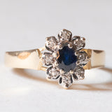 Vintage 14 Karat Gelb- und Weißgold mit Saphir (ca. 0.35 ct) und Diamanten (ca. 0.08 ctw), Gänseblümchenring, 50er/60er Jahre