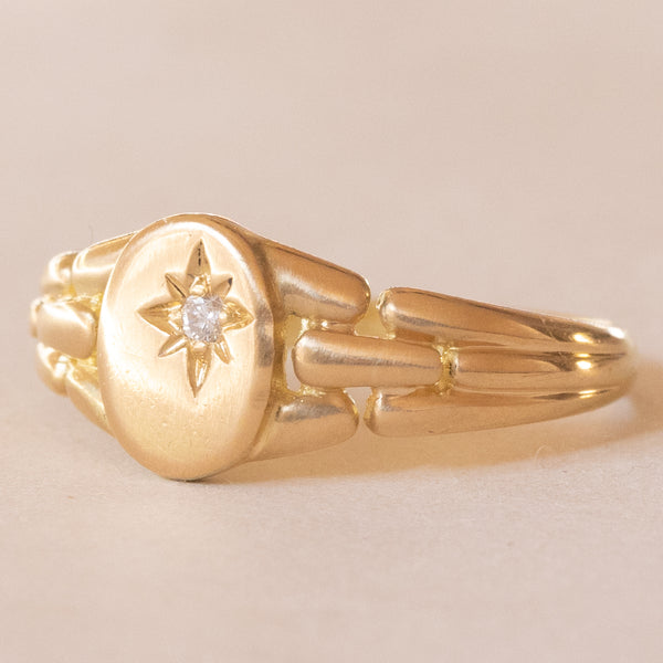 Anello vintage in oro giallo 18K con diamante, anni ‘40/‘50