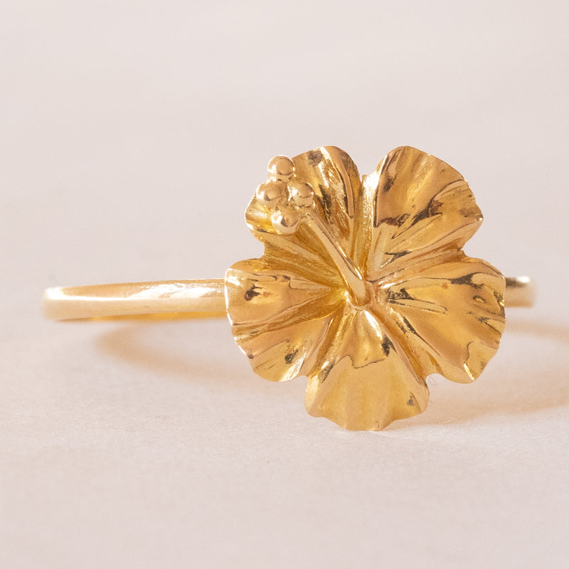 Anello vintage in oro giallo 18K a forma di fiore, anni ‘70/‘80