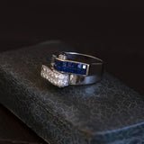 18K white gold ring with sapphires (approx. 0.70ctw) and brilliant cut diamonds (approx. 0.70ctw), 40s / 50s