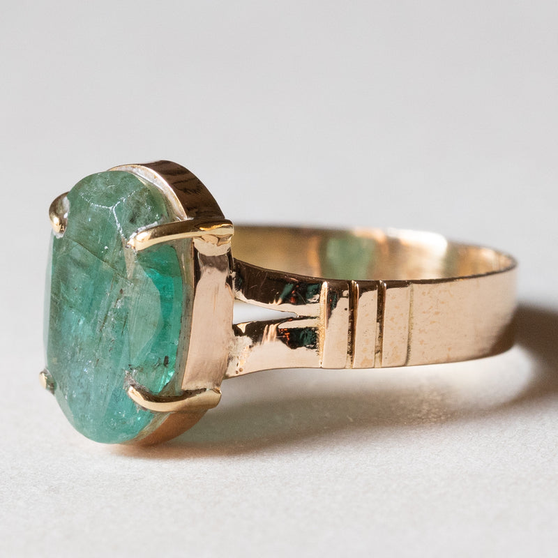 🐍 Solitario vintage in oro 14K con smeraldo, anni ‘40/‘50