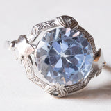 Bague vintage en or blanc 18 carats avec spinelle bleu et diamants, années 40/50