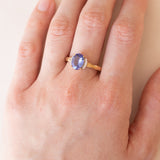 Anello vintage in oro 9K con tanzanite e zaffiri bianchi, anni ‘80