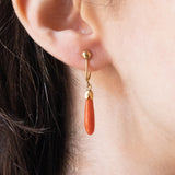 Vintage 18K yellow gold pendant earrings with orange coral, 40s/50s