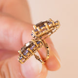 Vintage Ohrringe aus 9 Karat Gold mit Rauchquarz und lila Iolithen, 80er Jahre