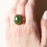 Vintage 9K Gelbgold Ring mit grüner Jade, 60er/70er Jahre
