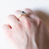 Vintage 14 Karat Gelb- und Weißgold mit Saphir (ca. 0.35 ct) und Diamanten (ca. 0.08 ctw), Gänseblümchenring, 50er/60er Jahre