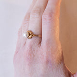 Anello vintage in oro 14K con perla, anni '50