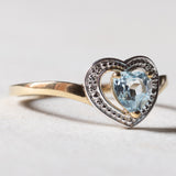 Anello vintage a cuore in oro 9K con topazio azzurro, anni ‘70