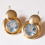Boucles d'oreilles vintage en or 18 carats avec topaze bleue synthétique (environ 12 carats), 60
