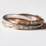 Vintage Tricolor 14K Gelb-, Weiß- & Roségold & Diamantring, 70er Jahre
