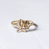 Vintage 14K gold rose decorated ring, 60s / 70s