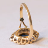 Französischer Vintage Navette-Ring aus 18 Karat Gelbgold und 18 Karat Weißgold mit Saphir und Diamant (ca. 0.24 Karat), 60er