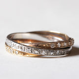 Vintage Tricolor 14K Gelb-, Weiß- & Roségold & Diamantring, 70er Jahre