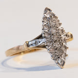 Anello a navette vintage in oro 18K con diamanti (0.20ctw ca.), anni ‘50/‘60