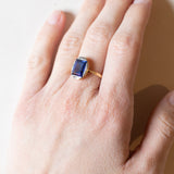 Synthetischer Saphir- und Diamantring im Vintage-Art-Deco-Stil aus 18 Karat Gold, 50er Jahre
