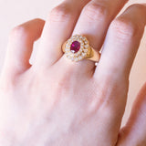 Vintage ring in 18K gold with ruby (approx.1.20ct) and diamonds (approx.0.90ct), 1960s