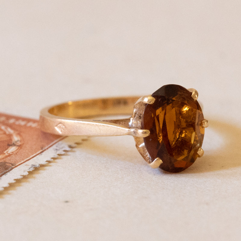 Solitaire ring in 18K gold with citrine quartz, 1960s