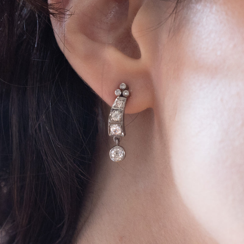 Boucles d'oreilles vintage en platine et diamants (env. 1ctw), 1960