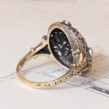 Antiker Ring aus 18 Karat Gold und Silber mit Saphir und Diamanten, 20er Jahre
