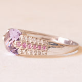 Vintage Ring aus 18 Karat Weißgold mit Amethyst, rosa Saphir und Diamant, 80er Jahre