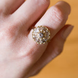 Antique 18K gold and silver daisy ring with diamonds, early 1900s