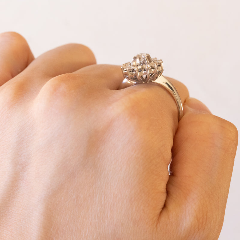 Bague marguerite vintage en or blanc 18 carats avec diamants (env. 0,80 ct), 1960