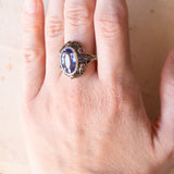 Antique style vintage ring in 18K gold and silver with sapphire and rubies