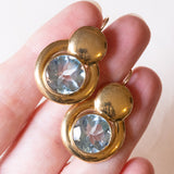 Vintage 18K Gold Earrings with Synthetic Blue Topaz (approx. 12ctw), 60s