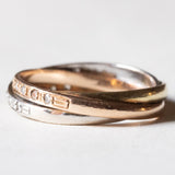 Vintage Tricolor 14K Gelb-, Weiß- & Roségold & Diamantring, 70er Jahre