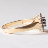 Vintage 14 Karat Gelb- und Weißgold mit Saphir (ca. 0.35 ct) und Diamanten (ca. 0.08 ctw), Gänseblümchenring, 50er/60er Jahre