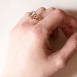 Coppia di anelli vintage in oro 9K con acquamarina (2.50ct ca .) e ametista (2.20ct ca.), anni ‘70/‘80