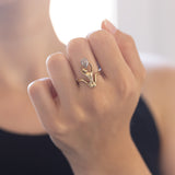 Vintage 14K gold ring with teardrop cut diamond (0.58ct), 70s