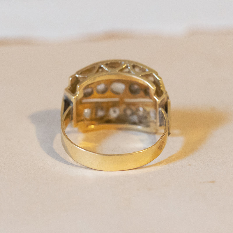 Vintage 18K gold ring with rosette cut diamonds, 1950s