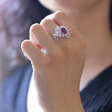 18K white gold ring with ruby ​​(1ct) and brilliant cut diamonds (1.46ctw)