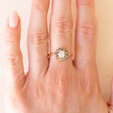 Antiker Gänseblümchen-Ring aus 14 Karat Gelbgold und Silber mit Diamanten aus der Mitte der alten Mine (ca. 0.40 ct) und Rosetten-Seitendiamanten, 10er Jahre