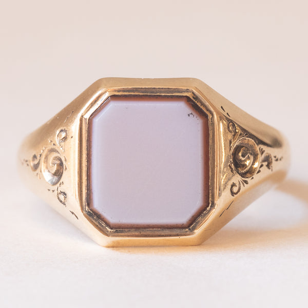 Anello vintage da sigillo in oro 14K con agata, anni ‘50/‘60
