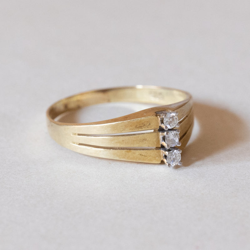 14K gold triple ring with diamonds (0.15ctw approx.), 1970s