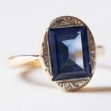 Synthetischer Saphir- und Diamantring im Vintage-Art-Deco-Stil aus 18 Karat Gold, 50er Jahre