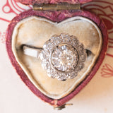 Vintage Daisy Ring aus 18 Karat Weißgold & Platindiamant (ca. 0.86 Karat), 60er