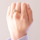 Vintage Ring aus 14 Karat Gelbgold und Weißgold mit Halbmond-Diamanten im Brillantschliff (ca. 0.26 Karat), 70er Jahre