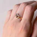 Vintage-Ring aus 18 Karat Gold und Silber mit Diamanten und weißem Stein, 50er Jahre